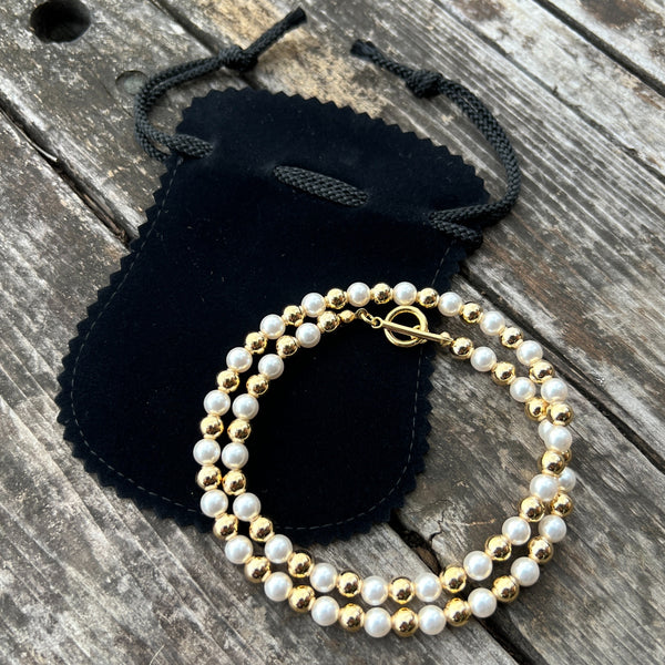 6mm Gold×White MixPearlNecklace 45cm