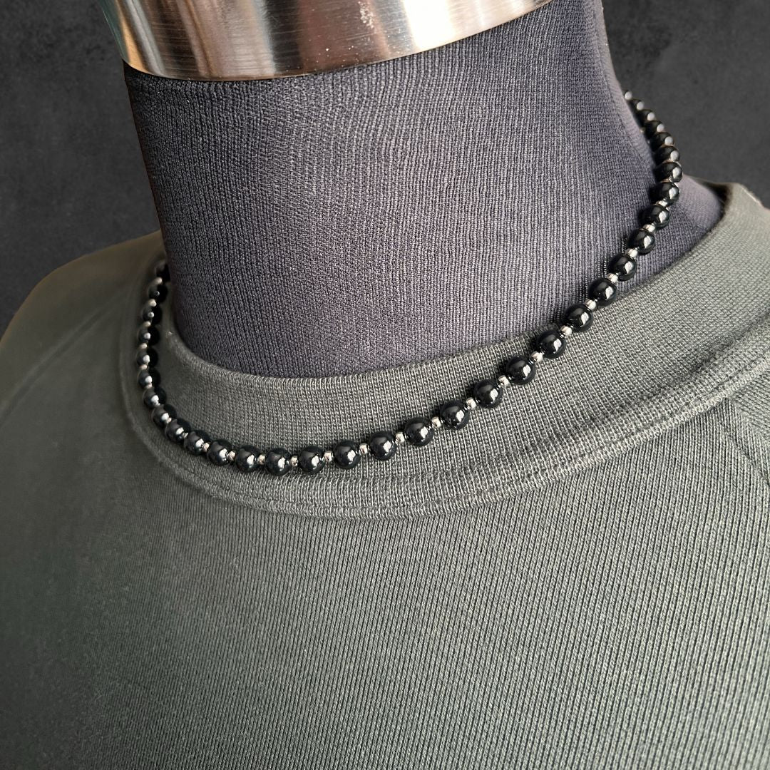 6mm BlackPearlNecklace MetalBeads Mix 45cm – CrossTheBorder 6mm BlackPearlNecklace MetalBeads Mix 45cm – CrossTheBorder