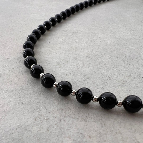 6mm BlackPearlNecklace MetalBeads Mix 45cm – CrossTheBorder