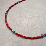 Turquoise Mix BeadsNecklace 60cm【Red 3mm Beads】