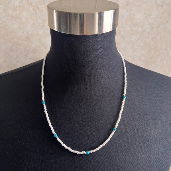 Turquoise Mix BeadsNecklace 60cm【White 3mm Beads】